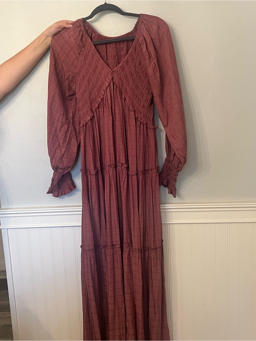Amazon Women's Boho Smocked Maxi Dress in Dusty Mauve